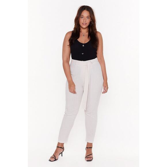 NEW Nasty Gal Tie to Behave Linen Pants Plus Size 16 Beige Cream Light Summer - Picture 1 of 9